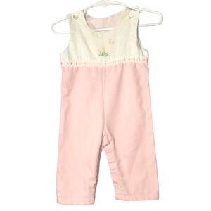 by Thomas Vintage Pink Romper White Eyelet Floral Butterfly Lace  3-6 Months USA